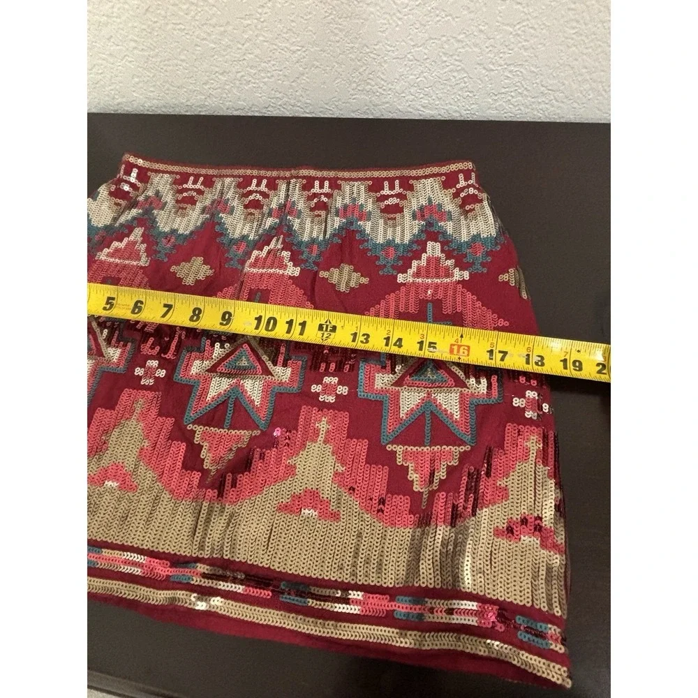 Sequin Aztec Skirt Size M ‎ Red Silver Gold And Blue NWT